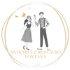 Logo with a couple, butterflies, and text "Antichità e Restauro Fontana".