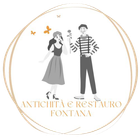 Logo with a couple, butterflies, and text "Antichità e Restauro Fontana".