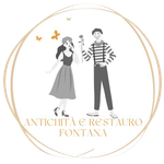 Logo with a couple, butterflies, and text "Antichit&agrave; e Restauro Fontana".