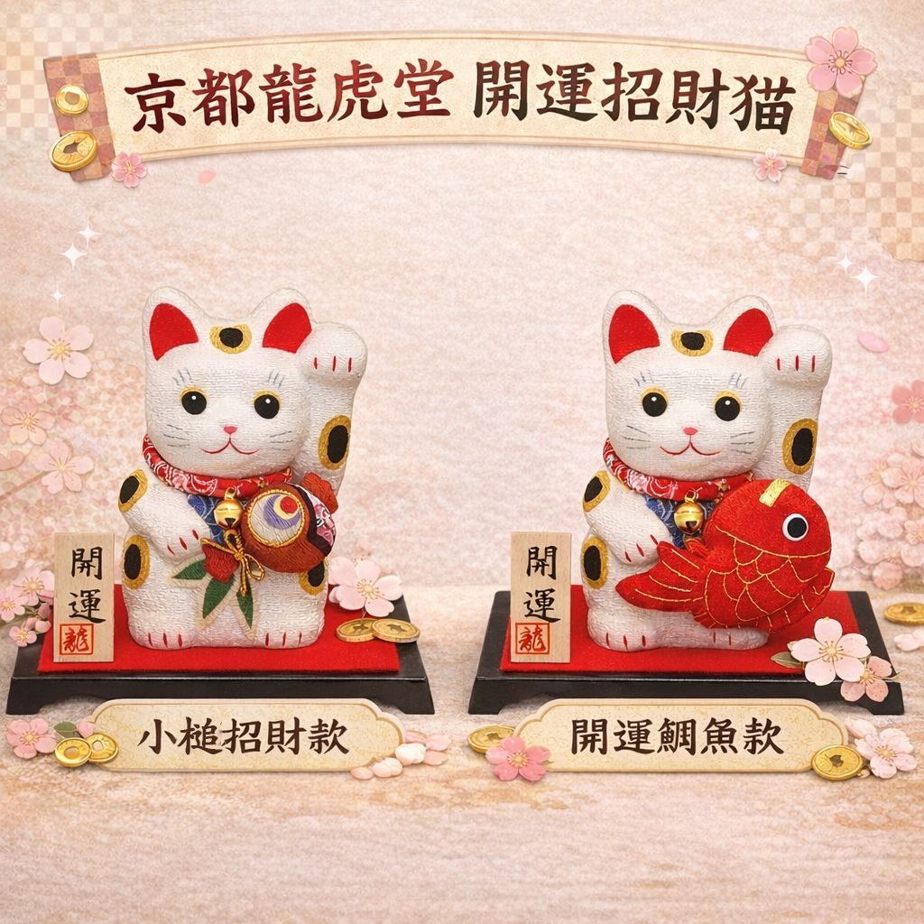 (現貨)京都龍虎堂 日本製 開運招財貓 人造絲綢擺飾 小槌/鯛魚款 玄關招財 開店送禮