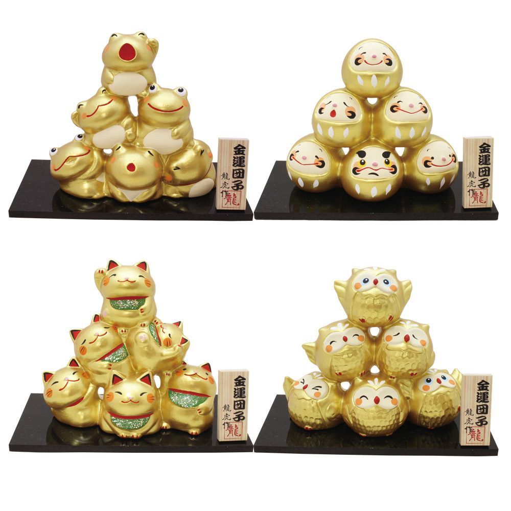 日本老字號京都龍虎堂 金運團子 招財貓  福神 貓頭鷹 開店賀禮 招財運