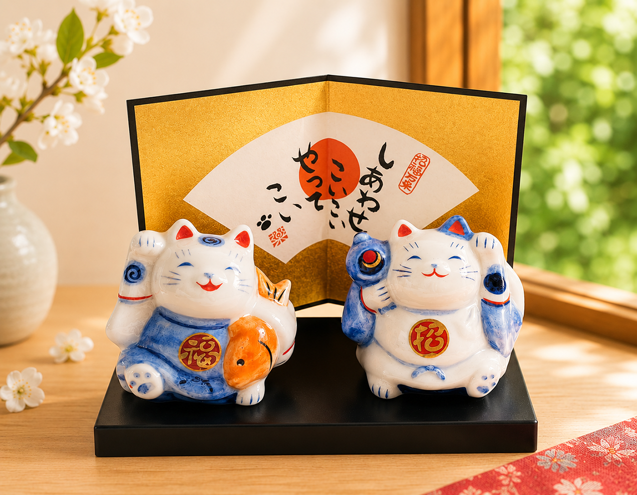(現貨)日本藥師窯 染錦福神 大漁豐收 福槌開運 財富好運旺旺來 招財貓 開店吉祥物 #7796
