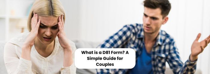 Upset couple sitting apart on a sofa, symbolising divorce and D81 form financial disclosure