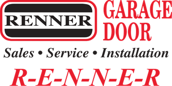 The logo for renner garage door sales service installation r-e-n-n-e-r