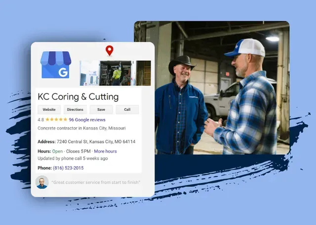 Two men are standing next to each other in a garage and talking.