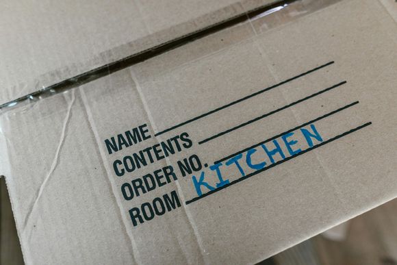 Close-up of a cardboard box with 