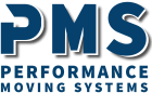 Logo for Performance Moving Systems in blue with white drop shadow.