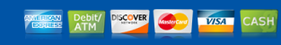 A row of credit card logos on a blue background