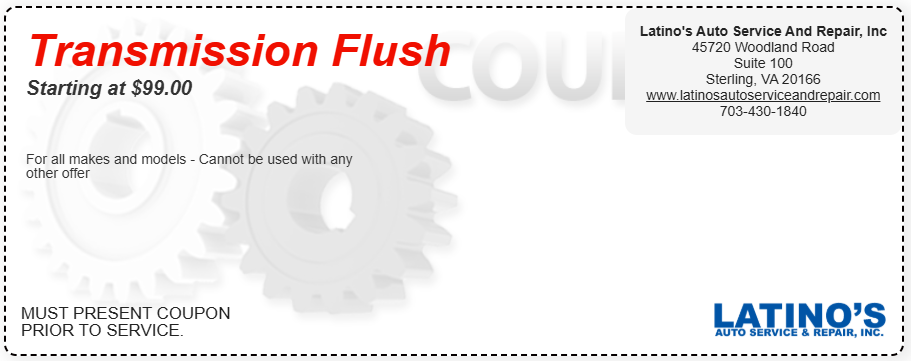 A coupon for a transmission flush at latino 's