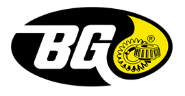 A black and yellow logo for bg bearings