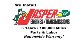 A jasper engines and transmissions logo that says we install 3 years / 100,000 miles parts & labor nationwide warranty