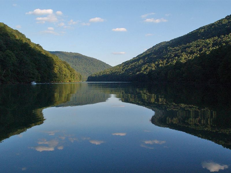 A lake with mountains in the background and trees on the shore