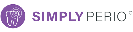 The logo for simply perio is a purple circle with a tooth in it.