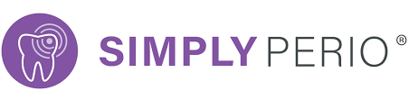 The logo for simply perio is a purple circle with a tooth in it.