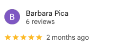 Barbara pica has 6 reviews and 2 months ago