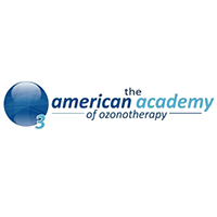 The american academy of ozonetherapy logo with a blue globe on a white background.