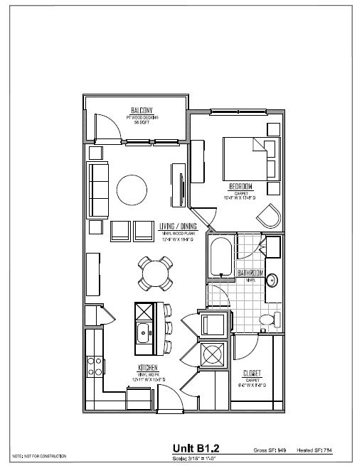 Marvel Floor Plan -Unit B1.2 – 1 Bed / 1 Bath