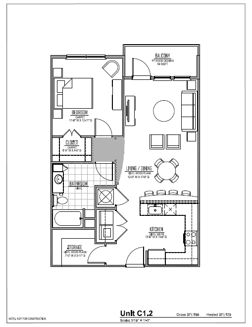 Marvel Floor Plan - Unit C1.2 – 1 Bed / 1 Bath