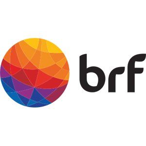 Um logotipo para BRF com uma esfera colorida no centro