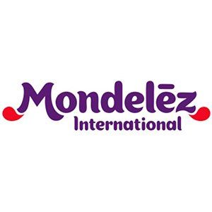 Um logotipo roxo e vermelho para mondelez internacional