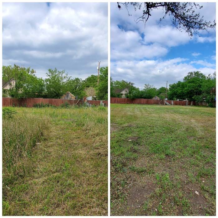 A before and after picture of a grassy field.