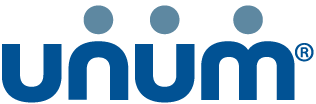 A blue and white logo for a company called unum