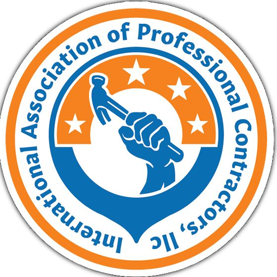 Circular logo for International Association of Professional Contractors, LLC featuring a hand holding a hammer with four stars.