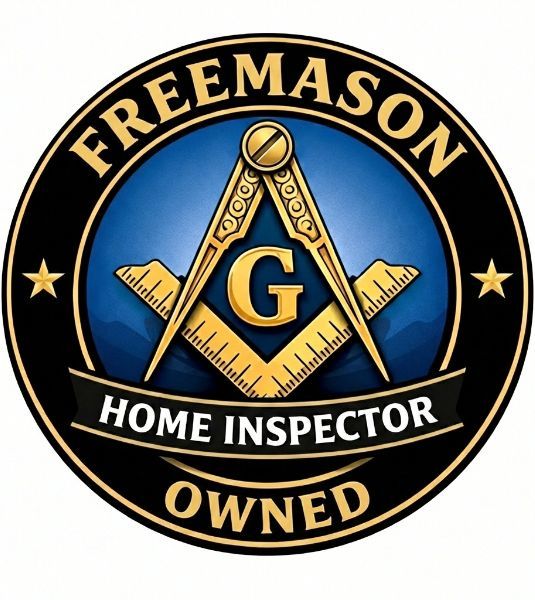 A circular badge with a gold square and compass enclosing a letter G, labeled 