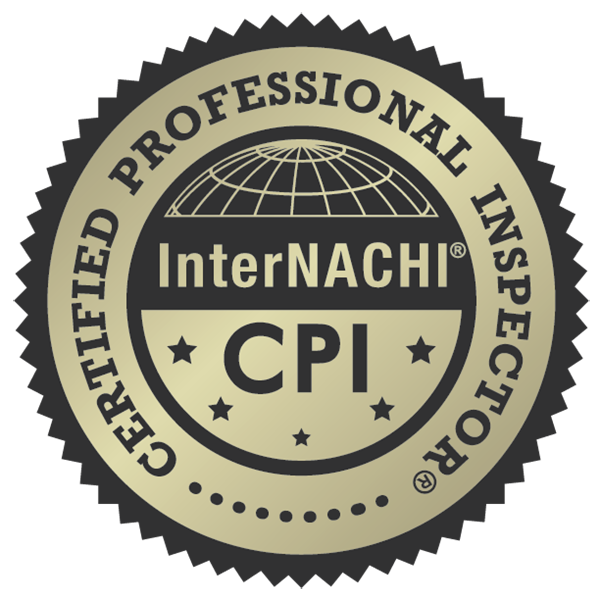 Gold InterNACHI Certified Professional Inspector (CPI) seal with a globe icon and stars on a black circular background.