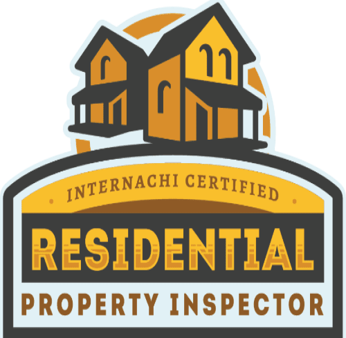A logo for an InterNACHI Certified Residential Property Inspector featuring a stylized house illustration in yellow and black.
