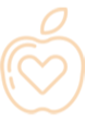 A simple line-drawing icon of an apple featuring a heart shape in the center, colored in light tan.