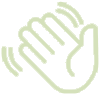 A light green line-art icon of a hand waving, with motion lines on the left side to indicate movement.