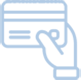 A light blue line icon of a hand holding a credit card.
