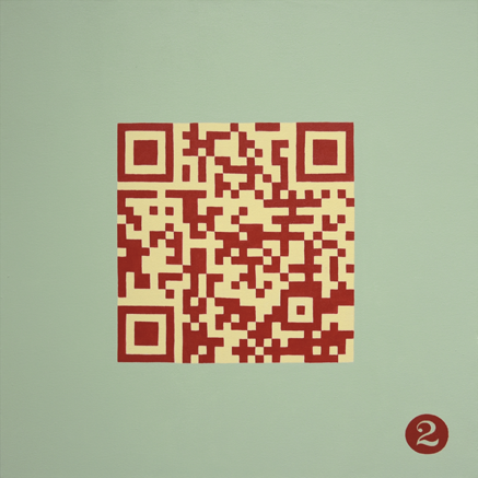 Dunkelroter QR-Code auf gelb und
grünem Hintergrund, der mit einem Animierten Text verlinkt ist, der von der Demokratie handelt.