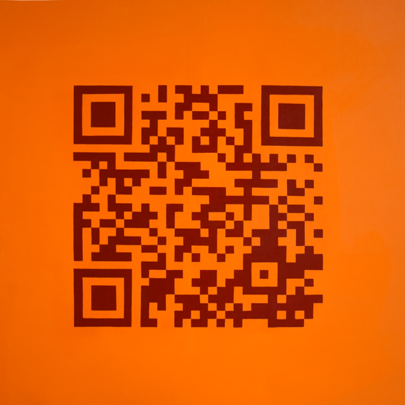Roter QR-Code auf orangenem Hintergrund