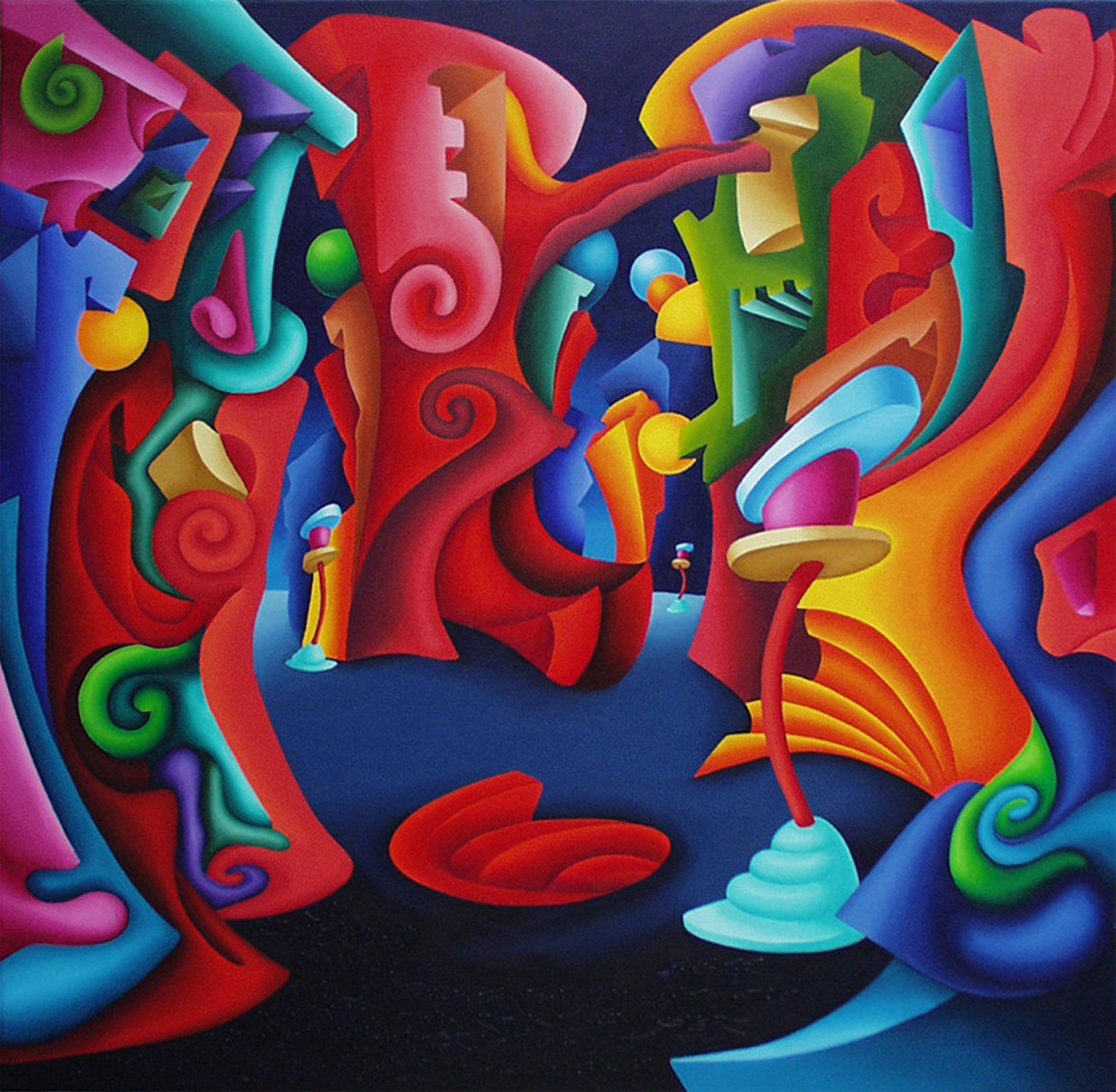 Abstraktes farbenfrohe Arbeit der Künstlerin Benita von Wendt, gemalt mit Acrylfarben auf Leinwand. Titel: Traces.