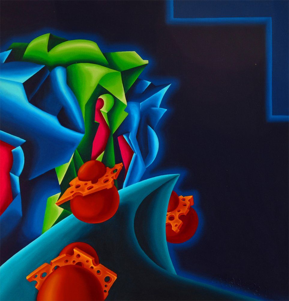 Abstraktes farbenfrohes Bild der Künstlerin Benita von Wendt, gemalt mit Acrylfarben auf Leinwand.