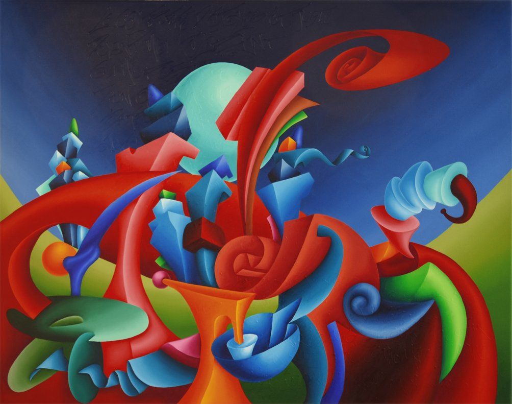 Abstraktes farbenfrohes Bild der Künstlerin Benita von Wendt, gemalt mit Acrylfarben auf Leinwand.