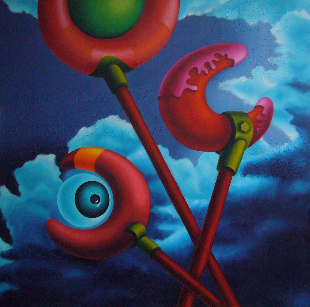 Abstrakte farbenfrohe Arbeit der Künstlerin Benita von Wendt, gemalt mit Acrylfarben auf Leinwand. Titel: Conte de fee.