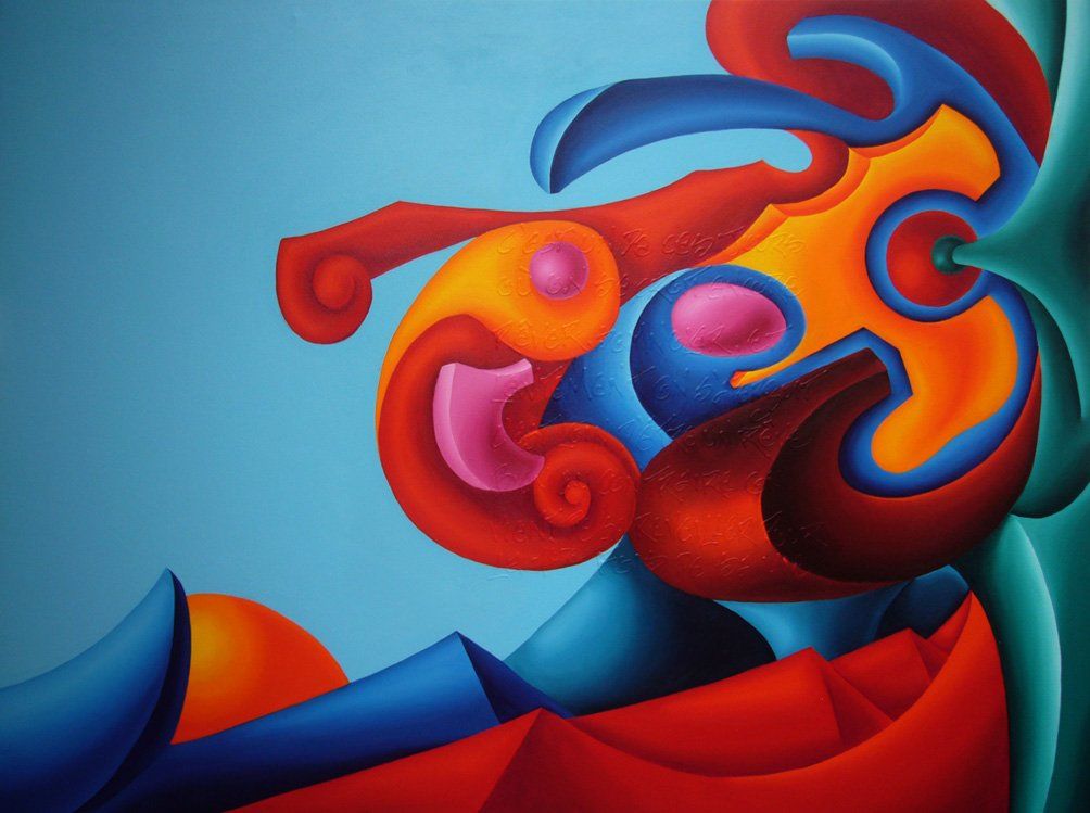 Abstraktes farbenfrohes Bild der Künstlerin Benita von Wendt, gemalt mit Acrylfarben auf Leinwand.