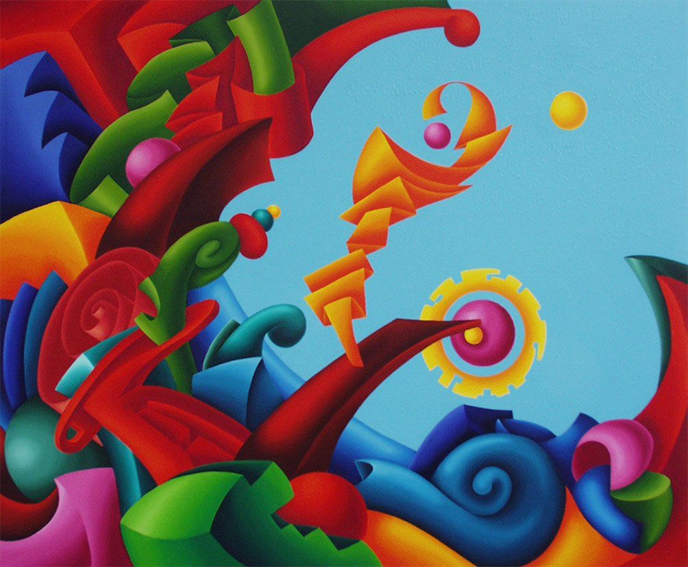 Abstraktes farbenfrohes Bild der Künstlerin Benita von Wendt, gemalt mit Acrylfarben auf Leinwand.