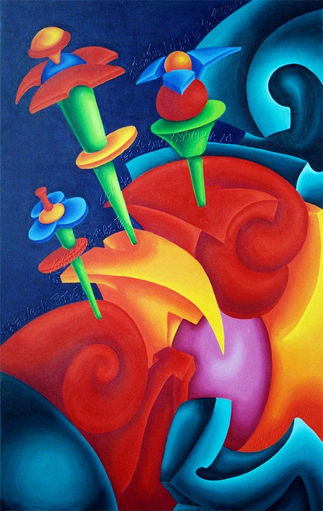 Abstraktes farbenfrohes Bild der Künstlerin Benita von Wendt, gemalt mit Acrylfarben auf Leinwand.