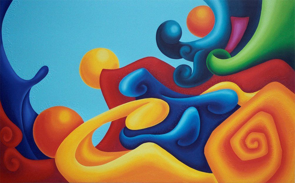 Abstraktes Bild mit farbenfrohen Formen der Künstlerin Benita von Wendt. Gemalt mit Acrylfarben auf Leinwand.