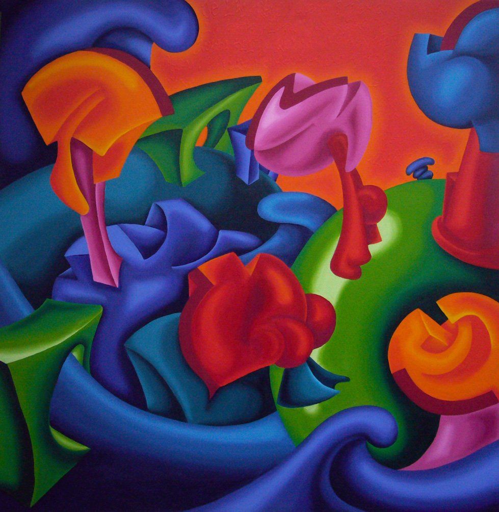 Abstraktes farbenfrohes Bild der Künstlerin Benita von Wendt, gemalt mit Acrylfarben auf Leinwand.