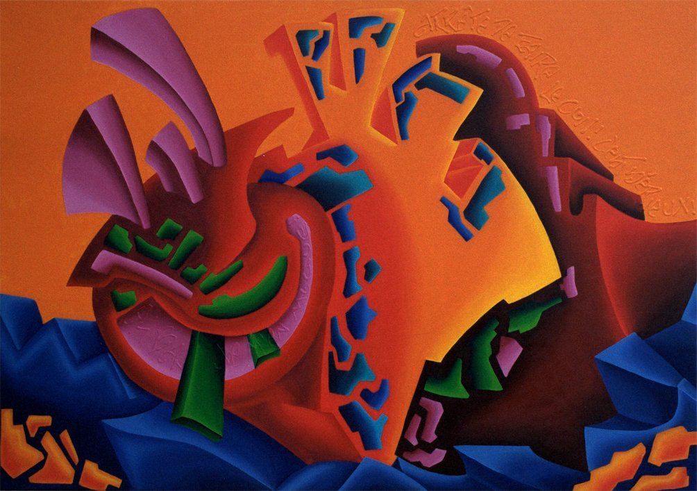 Abstraktes farbenfrohes Bild der Künstlerin Benita von Wendt, gemalt mit Acrylfarben auf Leinwand.