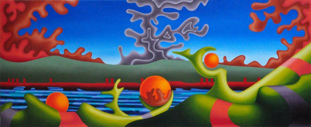 Abstrakte farbenfrohe Arbeit der Künstlerin Benita von Wendt, gemalt mit Acrylfarben auf Leinwand. Titel: Sofa 1.