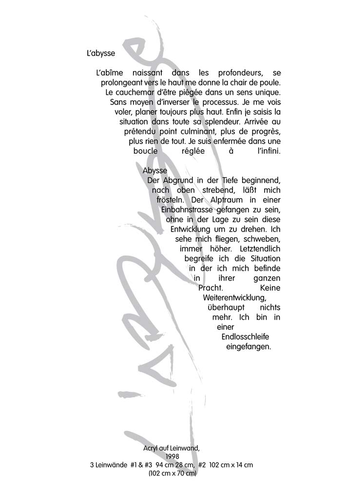 Text mit speziellem Layout und Kalligrafie zu Abysse / Abgrund, einer Arbeit der Künstlerin Benita von Wendt.
