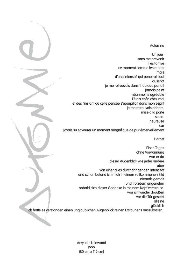 Text mit speziellem Layout und Kalligrafie zu Automne / Herbst, einer Arbeit der Künstlerin Benita von Wendt.