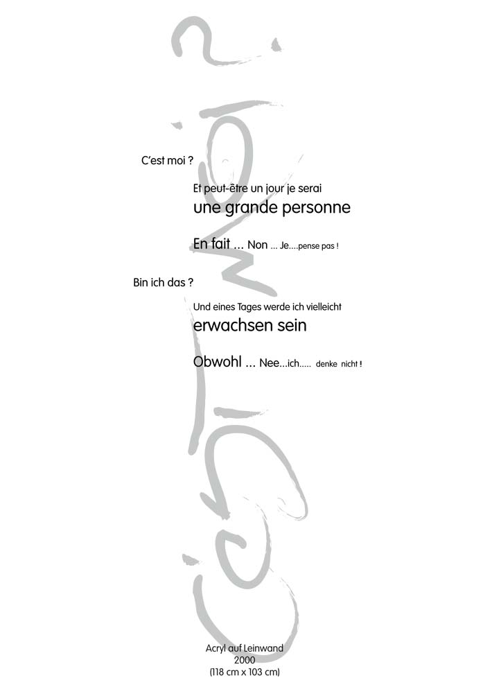 Text mit speziellem Layout und Kalligrafie zu C'est Moi! / Ich bin's!, einer Arbeit der Künstlerin Benita von Wendt.