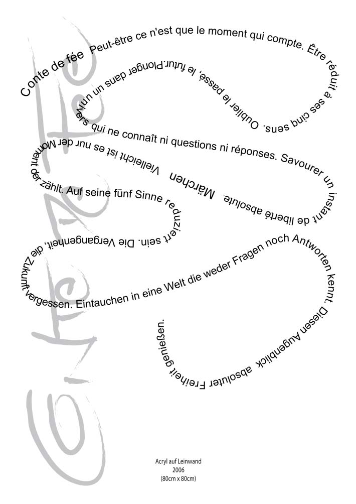 Text mit speziellem Layout und Kalligrafie zu Conte de fee / Märchen, einer Arbeit der Künstlerin Benita von Wendt.